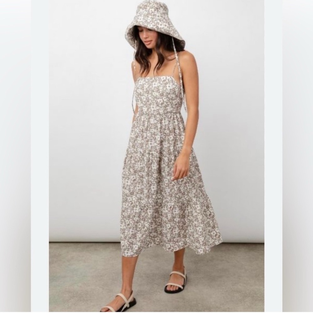 RAILS Leni Tiered Dress Size XS Floral Open Back Spaghetti Straps Cream Brown